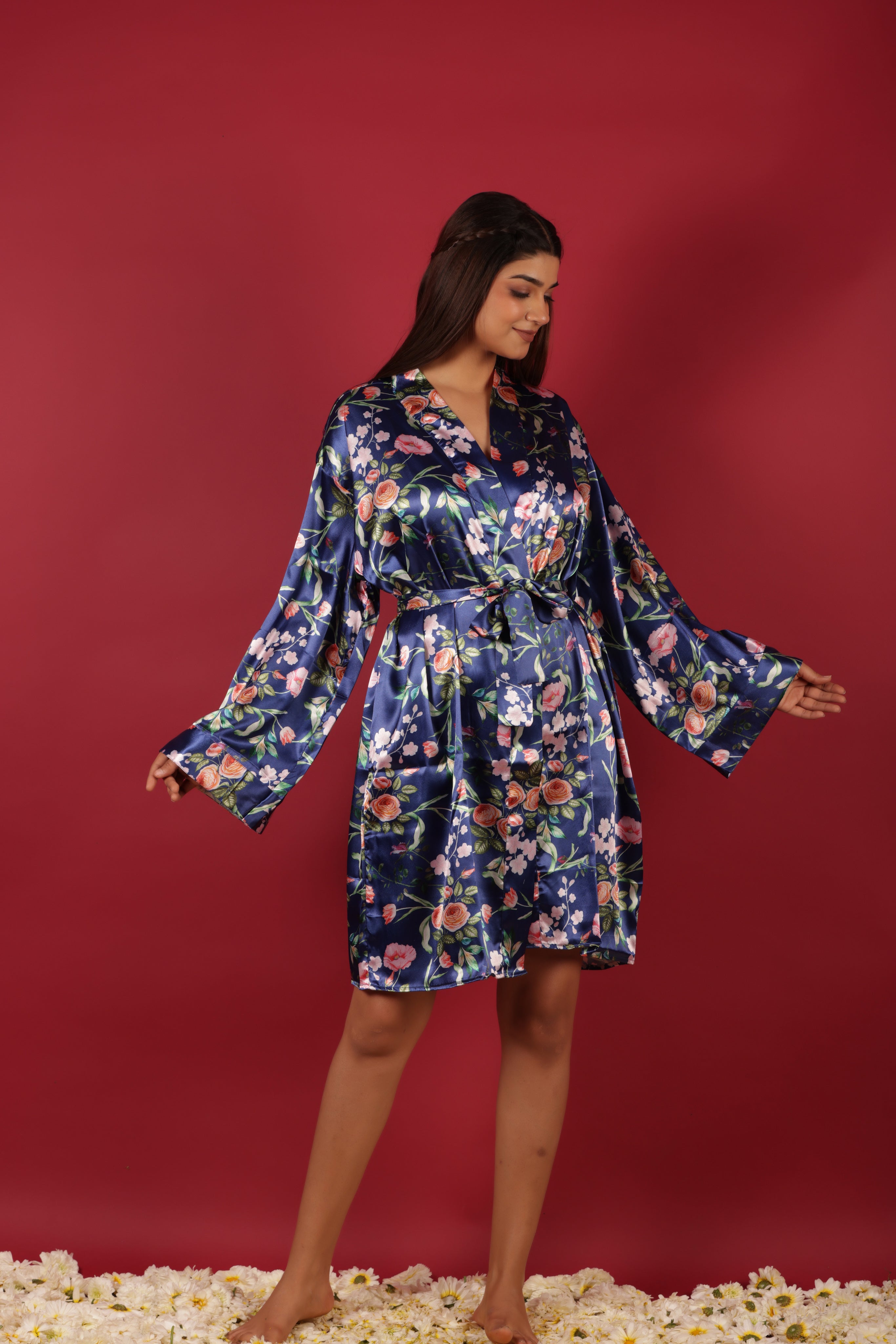Ethnic Floral Printed Kimono Coverup Belted Top